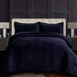 Tribeca Living Capri Medallion Velvet Oversized Quilt Set -Bedding Shop 4465947 Indigo