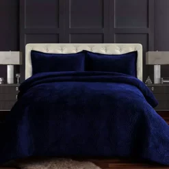 Tribeca Living Capri Medallion Velvet Oversized Quilt Set -Bedding Shop 4465947 Navy Blue