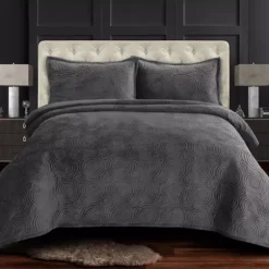 Tribeca Living Capri Medallion Velvet Oversized Quilt Set -Bedding Shop 4465947 Smoke Gray
