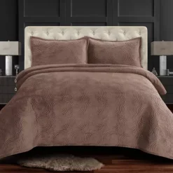Tribeca Living Capri Medallion Velvet Oversized Quilt Set -Bedding Shop 4465947 Taupe