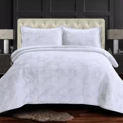 Tribeca Living Capri Medallion Velvet Oversized Quilt Set -Bedding Shop 4465947 White