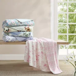 Laura Ashley Zoe Reversible Coco Flannel Throw -Bedding Shop 50021225 CC ALT5