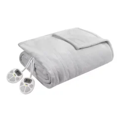 Serta® Plush Heated Electric Bed Blanket -Bedding Shop 5003843 Light Gray