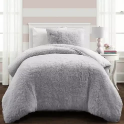Lush Decor Emma Faux Fur Comforter Set With Shams -Bedding Shop 5003845 Light Gray 1