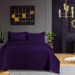 Tribeca Living Naples Oversized Solid Quilt Set With Shams -Bedding Shop 5177113 Dark Purple