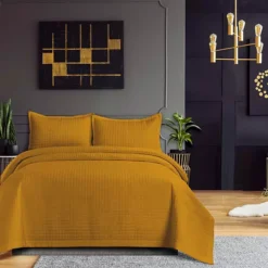 Tribeca Living Naples Oversized Solid Quilt Set With Shams -Bedding Shop 5177113 Honey Mustard