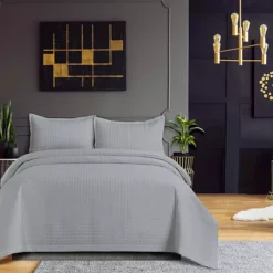 Tribeca Living Naples Oversized Solid Quilt Set With Shams -Bedding Shop 5177113 Light Pastel Gray