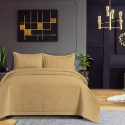 Tribeca Living Naples Oversized Solid Quilt Set With Shams -Bedding Shop 5177113 Medium Beige