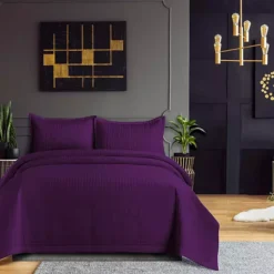 Tribeca Living Naples Oversized Solid Quilt Set With Shams -Bedding Shop 5177113 Medium Purple