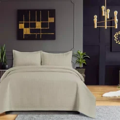 Tribeca Living Naples Oversized Solid Quilt Set With Shams -Bedding Shop 5177113 Open Gray 1