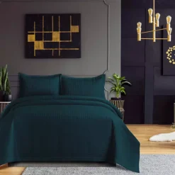 Tribeca Living Naples Oversized Solid Quilt Set With Shams -Bedding Shop 5177113 Peacock