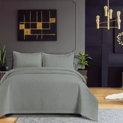 Tribeca Living Naples Oversized Solid Quilt Set With Shams -Bedding Shop 5177113 Silver