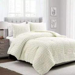 Lush Decor Crinkle Textured Dobby Comforter Set With Shams -Bedding Shop 5262309 Ivory