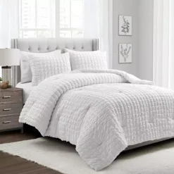 Lush Decor Crinkle Textured Dobby Comforter Set With Shams -Bedding Shop 5262309 White