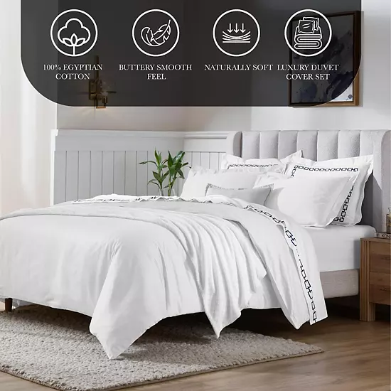 SUPERIOR 650 Thread Count Egyptian Cotton Solid Duvet Cover Set 2 SUPERIOR 650 Thread Count Egyptian Cotton Solid Duvet Cover Set - Image 2