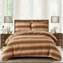 Serenta Shar Pei Faux Fur Duvet Cover Set With Shams -Bedding Shop 5745733 Brown 1