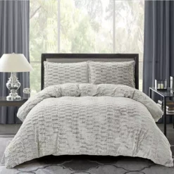 Serenta Shar Pei Faux Fur Duvet Cover Set With Shams -Bedding Shop 5745733 Gray
