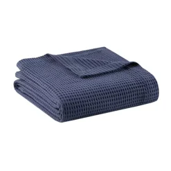 Madison Park Waffle Weave Lightweight Breathable Cotton Bed Blanket -Bedding Shop 6242925 Indigo