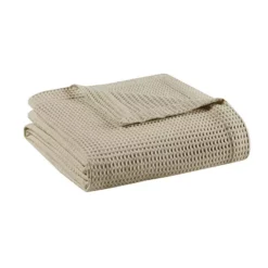 Madison Park Waffle Weave Lightweight Breathable Cotton Bed Blanket -Bedding Shop 6242925 Khaki