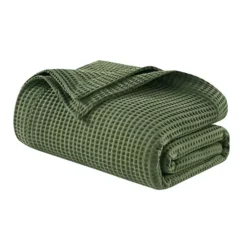 Madison Park Waffle Weave Lightweight Breathable Cotton Bed Blanket -Bedding Shop 6242925 Olive Green