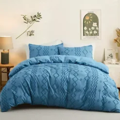 Unikome Ultra Soft Clipped Jacquard Duvet Cover Set Chic Home Bedding Duvet Cover -Bedding Shop 6342997 Navy Diamond