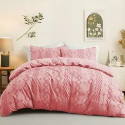 Unikome Ultra Soft Clipped Jacquard Duvet Cover Set Chic Home Bedding Duvet Cover -Bedding Shop 6342997 Pink Diamond