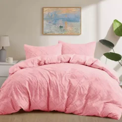 Unikome Ultra Soft Clipped Jacquard Duvet Cover Set Chic Home Bedding Duvet Cover -Bedding Shop 6342997 Pink Square