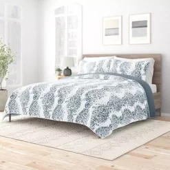 Urban Loft's Reversible 3pc Quilt Set For King And Queen Beds -Bedding Shop 6363391 Classic Damask Blue