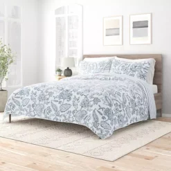Urban Loft's Reversible 3pc Quilt Set For King And Queen Beds -Bedding Shop 6363391 Jacobean Dusk Blue