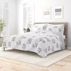 Urban Loft's Reversible 3pc Quilt Set For King And Queen Beds -Bedding Shop 6363391 Patchwork Light Gray