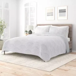 Urban Loft's Reversible 3pc Quilt Set For King And Queen Beds -Bedding Shop 6363391 Scalloped Light Gray