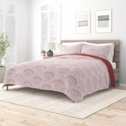 Urban Loft's Reversible 3pc Quilt Set For King And Queen Beds -Bedding Shop 6363391 Scalloped Terracotta