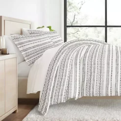Urban Loft's Wrinkle-resistant Bohemian Patterns 3pc Duvet Bedding Set -Bedding Shop 6363413 Geo Threads Light Gray