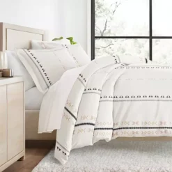 Urban Loft's Wrinkle-resistant Bohemian Patterns 3pc Duvet Bedding Set -Bedding Shop 6363413 Natural Geo Lines Clay