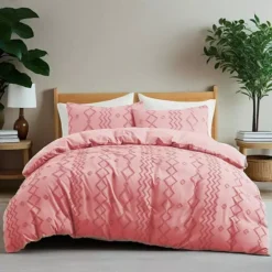 Unikome Soft Solid Clipped Duvet Cover Set With Corner Ties -Bedding Shop 6526268 Pink