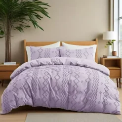 Unikome Soft Solid Clipped Duvet Cover Set With Corner Ties -Bedding Shop 6526268 Purple