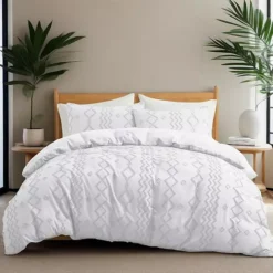 Unikome Soft Solid Clipped Duvet Cover Set With Corner Ties -Bedding Shop 6526268 White