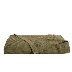 Madelinen Waffle Weave Knit Blanket -Bedding Shop 6527531 Olive Green
