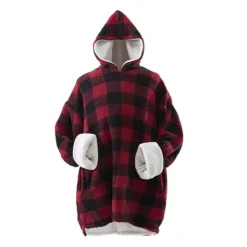 Swift Home Patterned Sherpa Wearable Throw Blanket Hoodie -Bedding Shop 6730742 Red