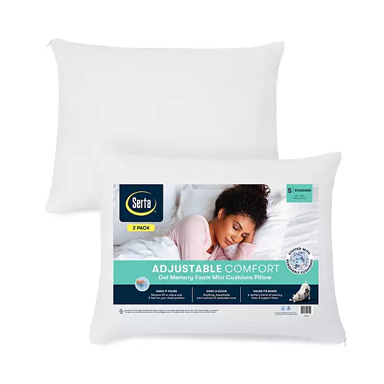 Serta® 2-Pack Adjustable Comfort Gel Memory Foam Mini Cushion Pillow Set 1 Serta® 2-Pack Adjustable Comfort Gel Memory Foam Mini Cushion Pillow Set