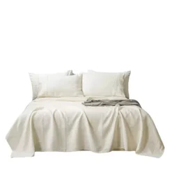 Stone Washed French Linen Sheet 4 Pcs Set -Bedding Shop 6775896 Ivory 1