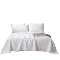 Stone Washed French Linen Sheet 4 Pcs Set -Bedding Shop 6775896 White