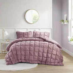 Intelligent Design Velvet Dream Puff Midweight Comforter Set -Bedding Shop 7001510 Pink