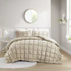 Intelligent Design Velvet Dream Puff Midweight Comforter Set -Bedding Shop 7001510 Tan