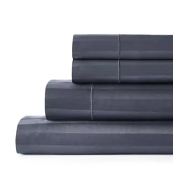 Hotelier Egyptian Cotton Blend Stripe Sheet Set -Bedding Shop 7065567 Navy