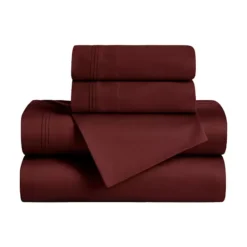 SUPERIOR Egyptian Cotton 650 Thread Count Solid Deep Pocket Sheet Set And Pillowcases -Bedding Shop 7197024 Burgundy