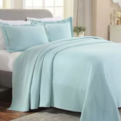 SUPERIOR Solitaire Cotton Medium Weight All-Season Matelasse Diamond Bedspread & Sham Set -Bedding Shop 7241053 Aqua