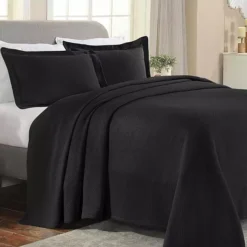 SUPERIOR Solitaire Cotton Medium Weight All-Season Matelasse Diamond Bedspread & Sham Set -Bedding Shop 7241053 Black