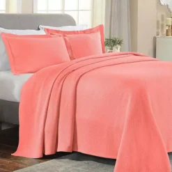 SUPERIOR Solitaire Cotton Medium Weight All-Season Matelasse Diamond Bedspread & Sham Set -Bedding Shop 7241053 Coral