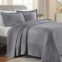 SUPERIOR Solitaire Cotton Medium Weight All-Season Matelasse Diamond Bedspread & Sham Set -Bedding Shop 7241053 Gray